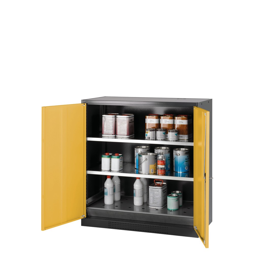 Armoire pour produits chimiques et toxiques asecos® avec tablettes, HxlxP 1 105 x 1 055 x 520 mm, jaune or