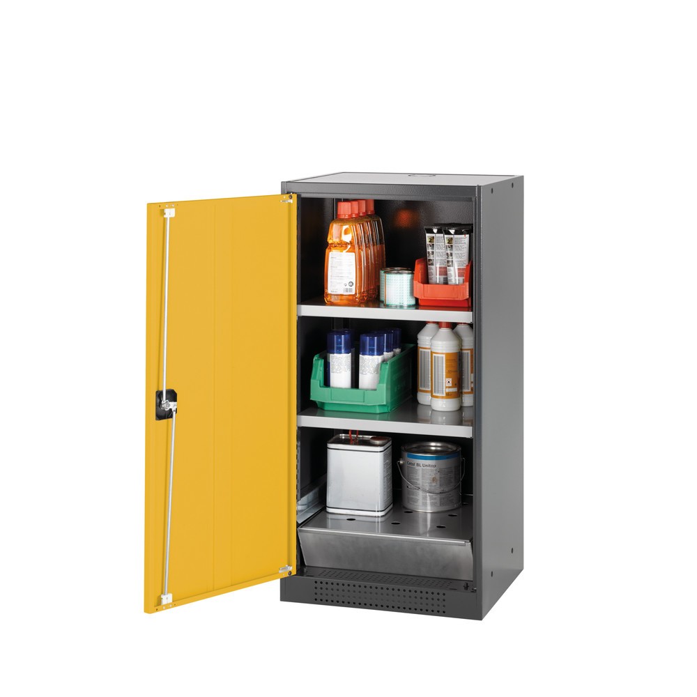 Armoire pour produits chimiques et toxiques asecos® avec tablettes, HxlxP 1 105 x 545 x 520 mm, jaune or