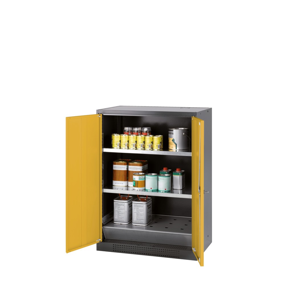 Armoire pour produits chimiques et toxiques asecos® avec tablettes, HxlxP 1 105 x 810 x 520 mm, jaune or