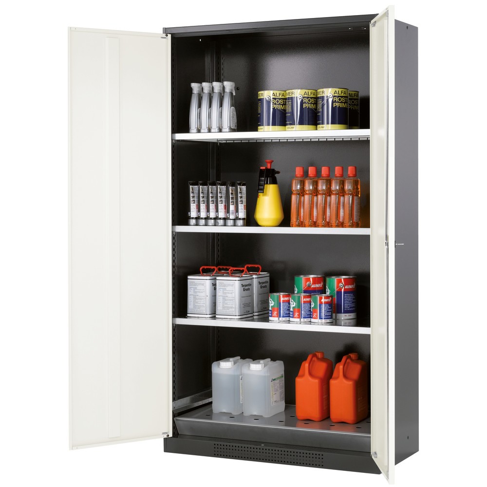 Armoire pour produits chimiques et toxiques asecos® avec tablettes, HxlxP 1 950 x 1 055 x 520 mm, blanc pur