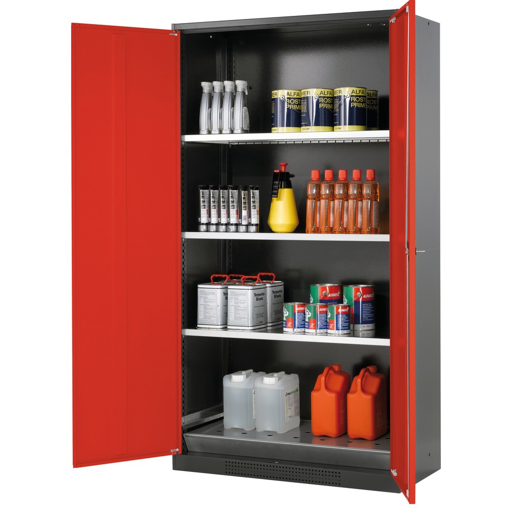 Armoire pour produits chimiques et toxiques asecos® avec tablettes, HxlxP 1 950 x 1 055 x 520 mm, rouge signalisation