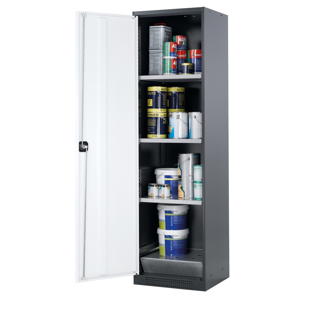 Armoire pour produits chimiques et toxiques asecos® avec tablettes, HxlxP 1 950 x 545 x 520 mm, blanc pur