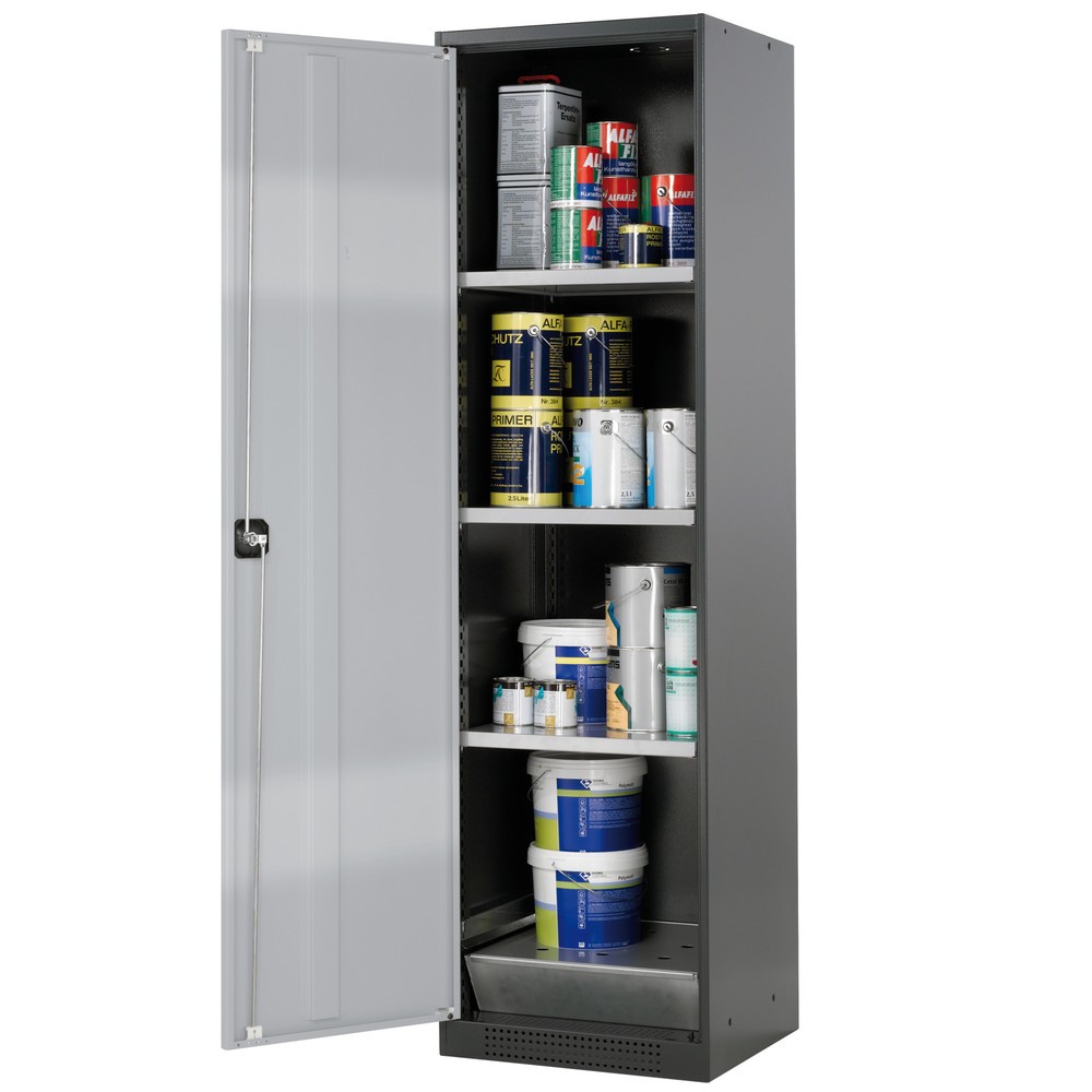 Armoire pour produits chimiques et toxiques asecos® avec tablettes, HxlxP 1 950 x 545 x 520 mm, aluminium blanc