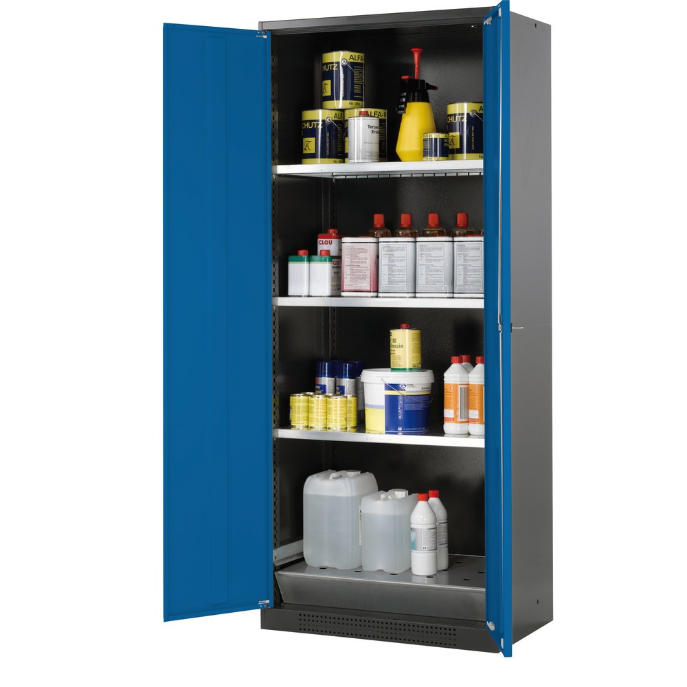 Armoire pour produits chimiques et toxiques asecos® avec tablettes, HxlxP 1 950 x 810 x 520 mm, bleu gentiane