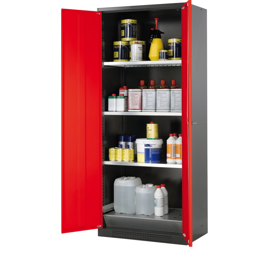 Armoire pour produits chimiques et toxiques asecos® avec tablettes, HxlxP 1 950 x 810 x 520 mm, rouge signalisation