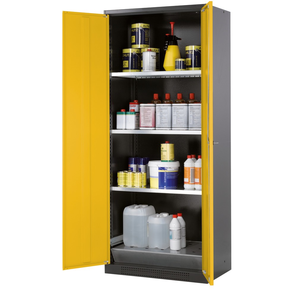 Armoire pour produits chimiques et toxiques asecos® avec tablettes, HxlxP 1 950 x 810 x 520 mm, jaune or