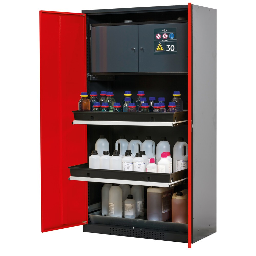 Armoire pour produits chimiques et toxiques avec coffre de sécurité type 30, asecos®, 3 tablettes extractibles, rouge signalisation