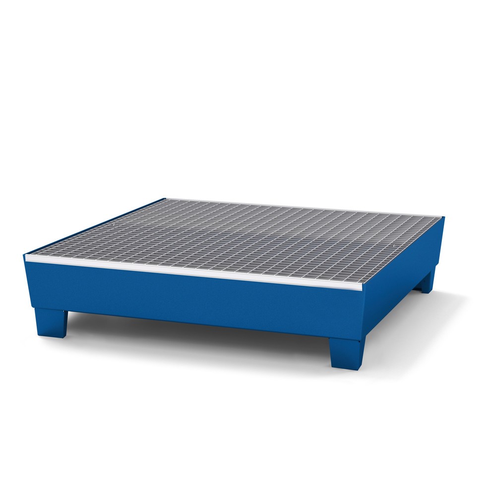 asecos® Auffangwanne aus Stahl, mit Fußkonstruktion, 4x 200 l, HxBxT 285 x 1.210 x 1.240 mm, enzianblau