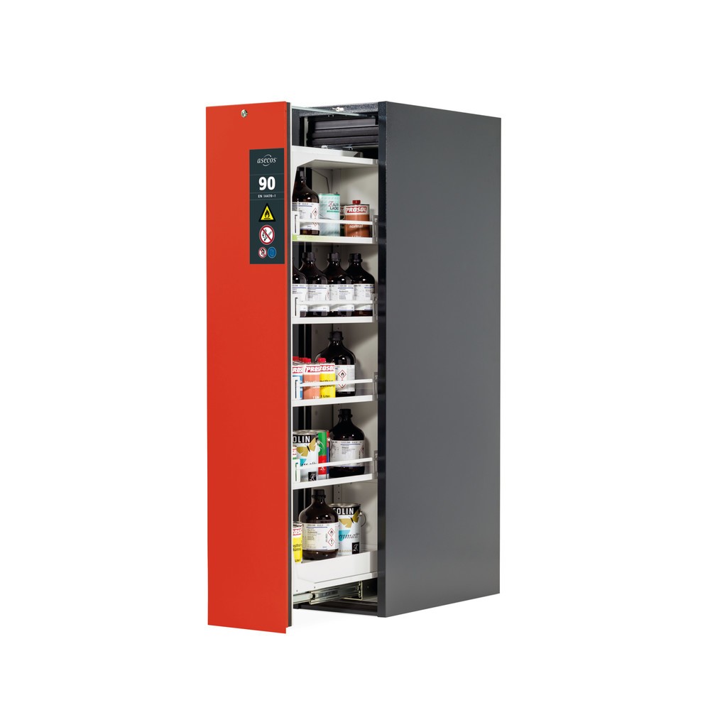 asecos® Vertikalauszugschrank V-MOVE-90, HxBxT 1.966 x 449 x 860 mm, anthrazit/verkehrsrot