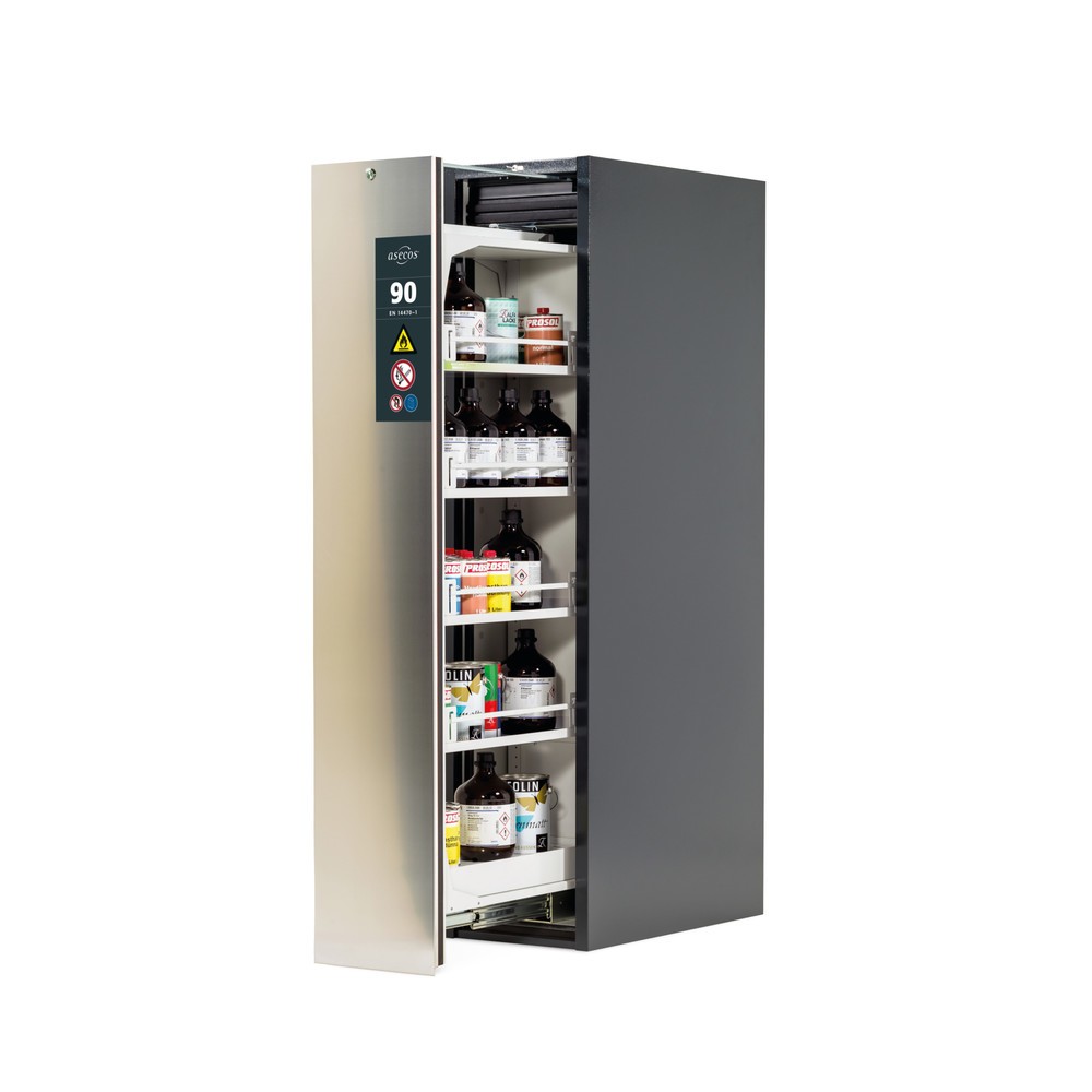 asecos® Vertikalauszugschrank V-MOVE-90, HxBxT 1.966 x 449 x 860 mm, anthrazit/Edelstahl