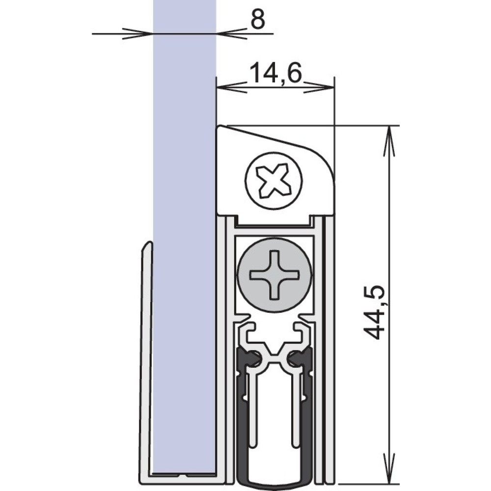 ATHMER Türdichtung Schall-Ex® GS-8 1-407, Aluminium silberfarben eloxiert, 1-seitig Länge 833 mm, Glastüren