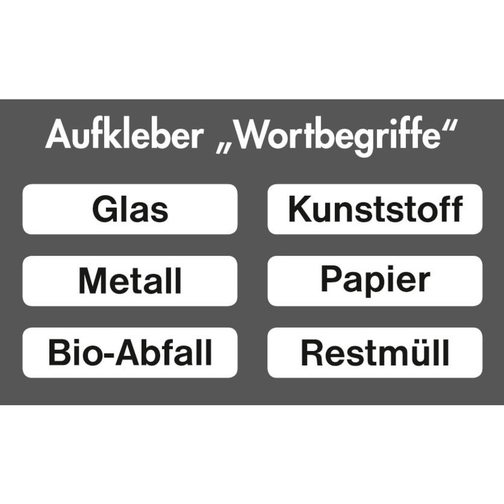 Aufkleber-Set mit Beschriftung für stumpf® Wertstoffsammler, rechteckig, wasserfest, 6 Stk/VE