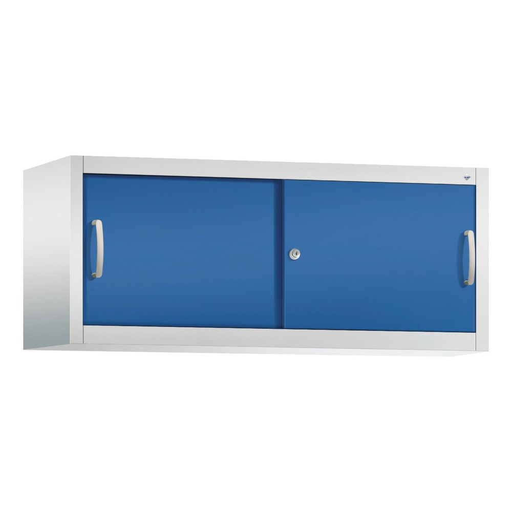 Aufsatzschrank für C+P Werkstatt-Schiebetürenschrank, HxBxT 500 x 1.200 x 400 mm, lichtgrau, enzianblau