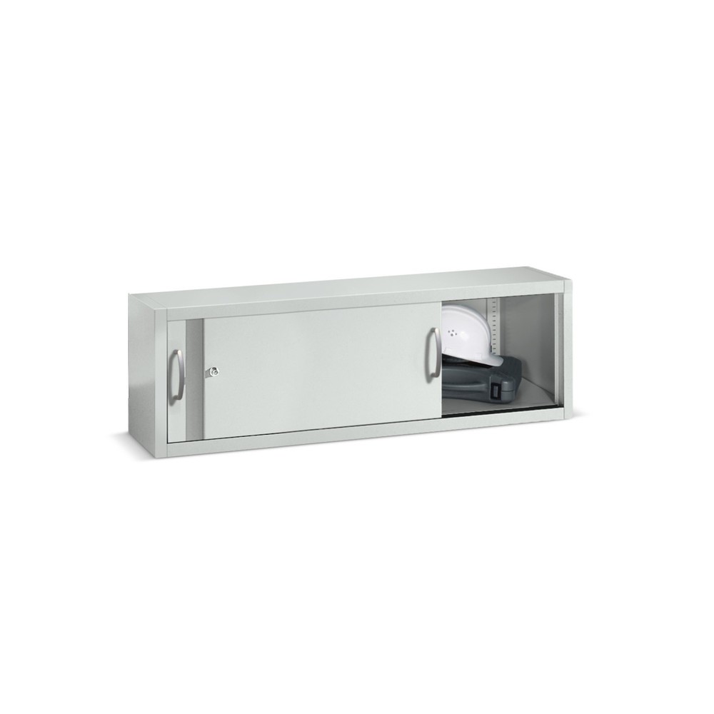 Aufsatzschrank für C+P Werkstatt-Schiebetürenschrank, HxBxT 500 x 1.200 x 400 mm, lichtgrau, enzianblau