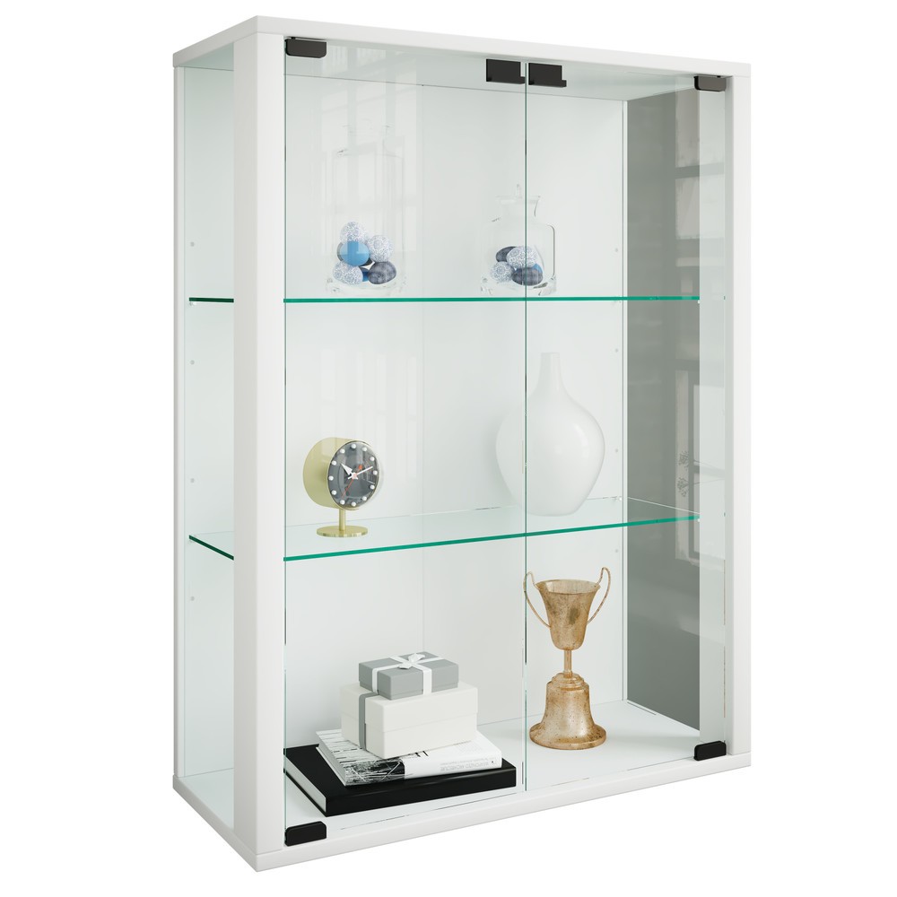 B-Ware VCM Wandvitrine Udina, inkl. LED-Beleuchtung, weiß