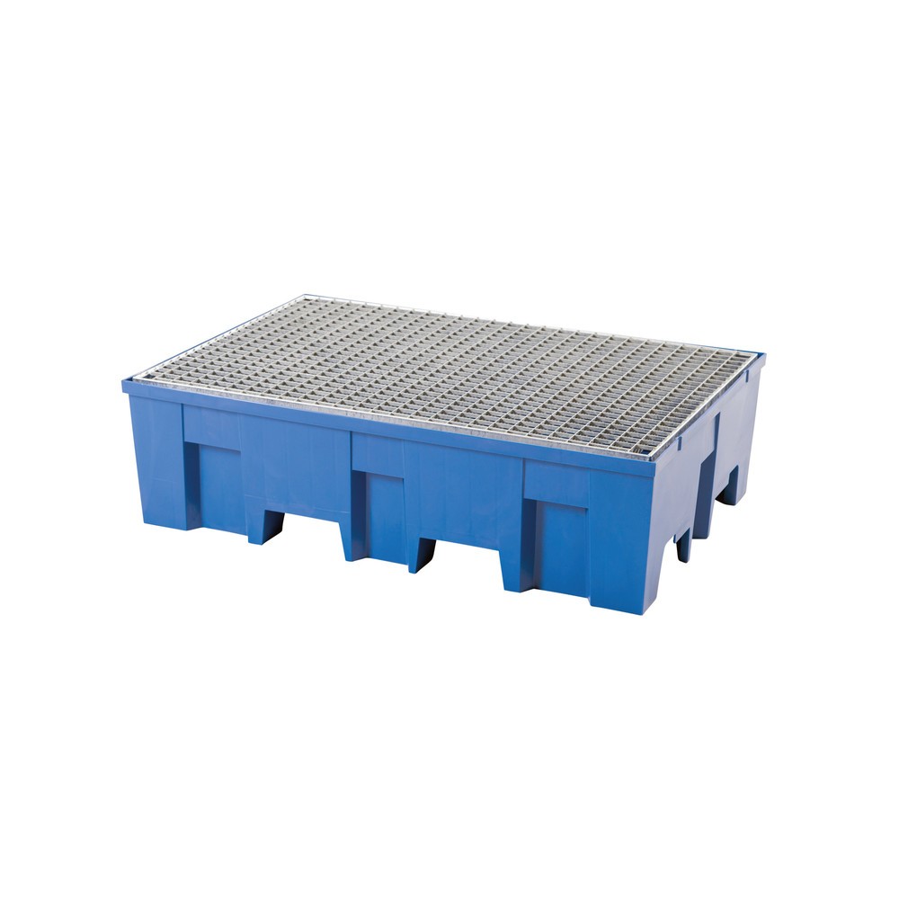 Bac collecteur asecos® en PE, 2x 200 l, HxIxP 350 x 865 x 1 245 mm, grille galvanisée