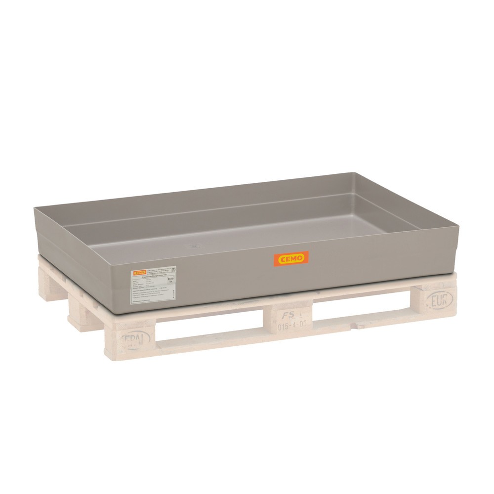 Bac de rétention CEMO pour fûts de 60 à 200 litres, support pour palettes, H x l x P 165 x 800 x 1 200 mm, sans caillebotis