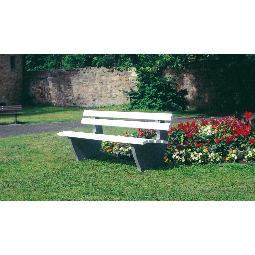 Banc Kopenhagen avec pied en béton, lattes en PVC avec insert en acier, brun