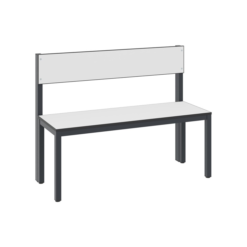 Banc pour vestiaire C+P Basic Plus, longueur 1 000 mm, utilisable d’un seul côté, avec dossier, gris-noir/blanc