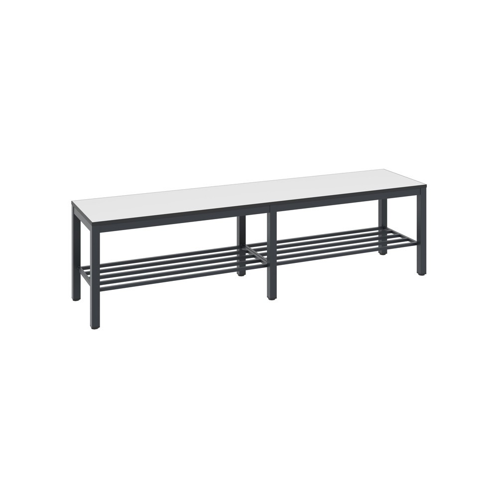 Banc pour vestiaire C+P Basic Plus, longueur 1 500 mm, avec râtelier range-chaussures, gris-noir / blanc