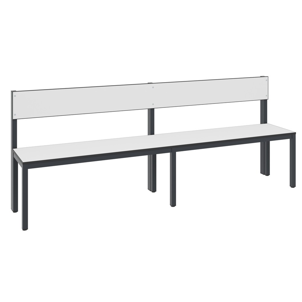 Banc pour vestiaire C+P Basic Plus, longueur 1 960 mm, utilisable d’un seul côté, avec dossier, gris-noir/blanc