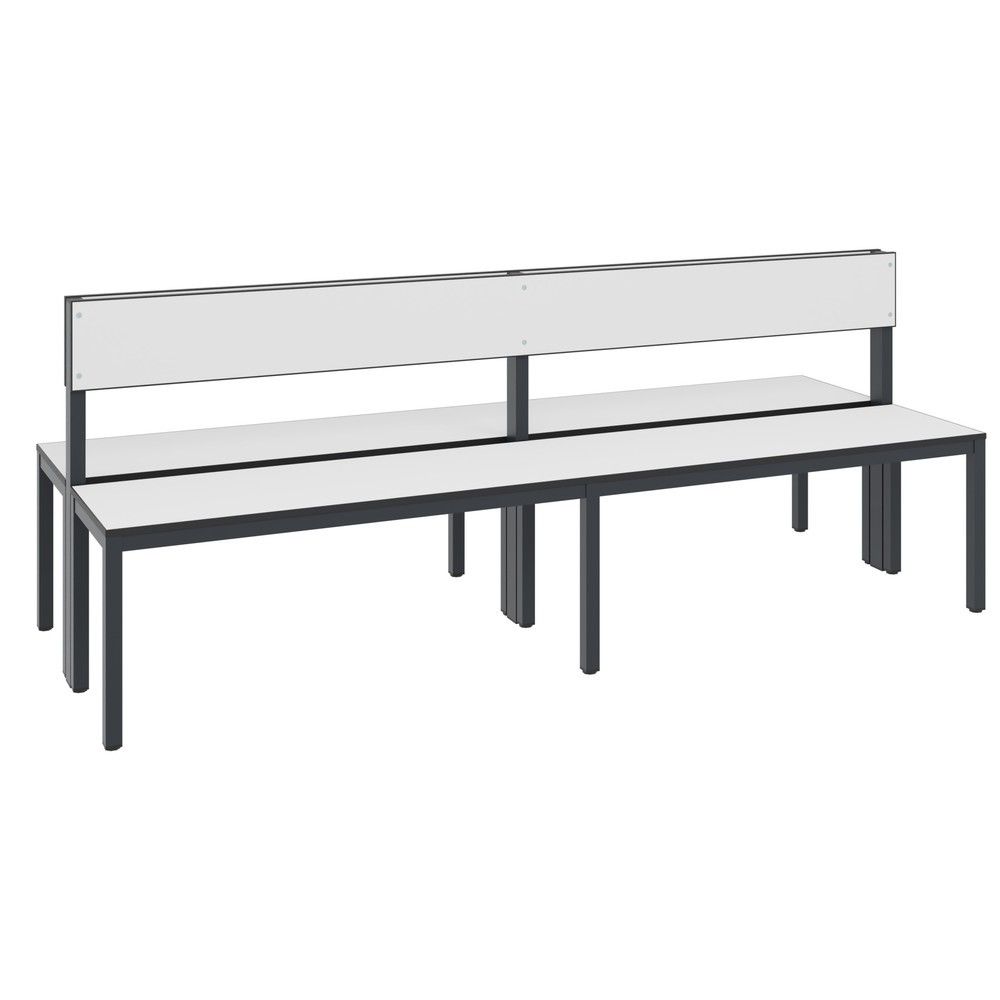 Banc pour vestiaire C+P Basic Plus, longueur 1 960 mm, utilisable des deux côtés, avec dossier, gris-noir/blanc