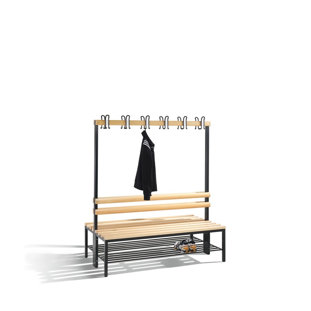 Banc pour vestiaire C+P Premium, bilatéral avec crochets, longueur 1 000 mm, sans porte-chaussure