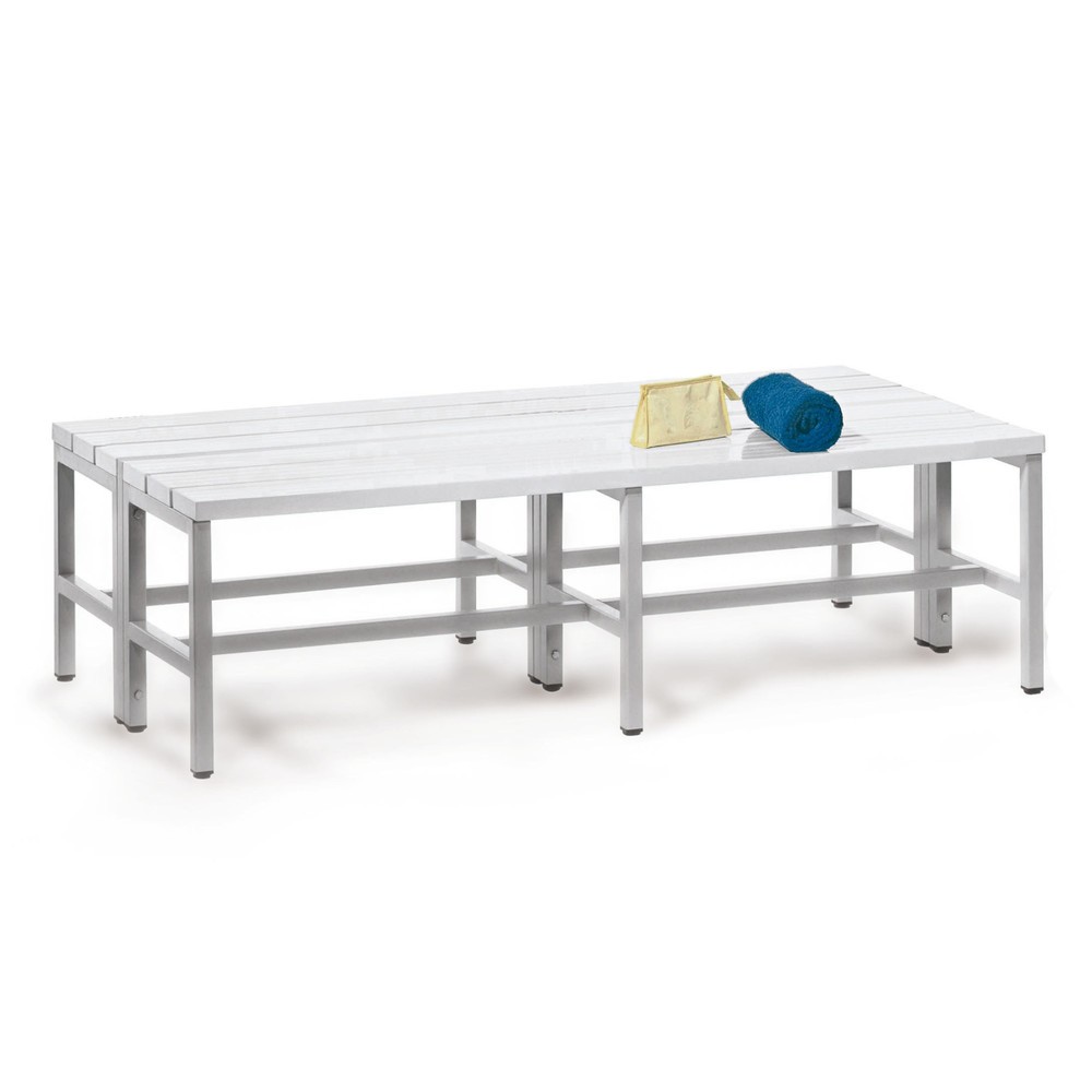 Banc pour vestiaire PAVOY, bilatéral, longueur 2 000 mm, sans porte-chaussure, blanc pur