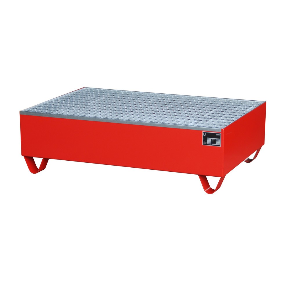 Bauer® Bac de rétention en acier, HxlxP 360 x 800 x 1 200 mm, avec caillebotis grille, 2x 200 l, rouge feu