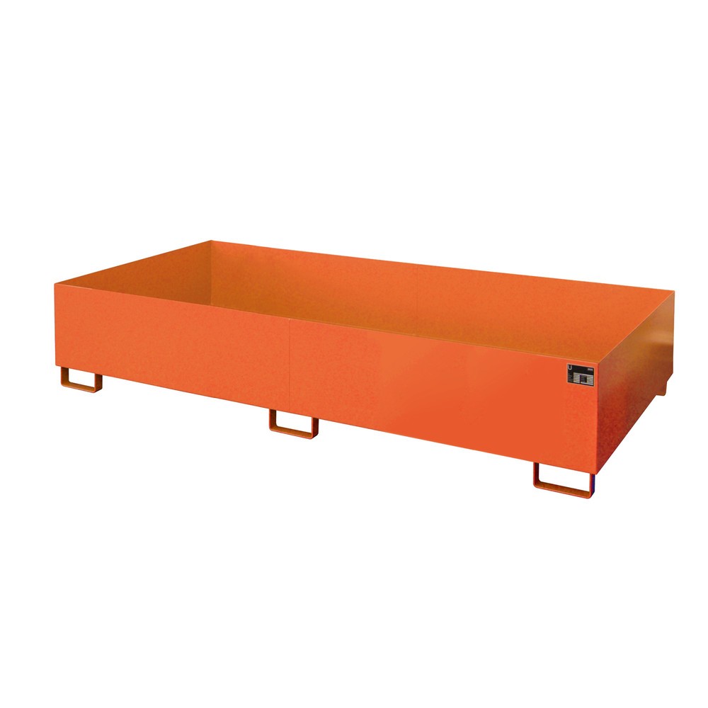 Bauer® Bac-support, H x l x P 435 x 1 300 x 2 650 mm, volume de collecte 1 000 l, sans caillebotis, orangé jaune