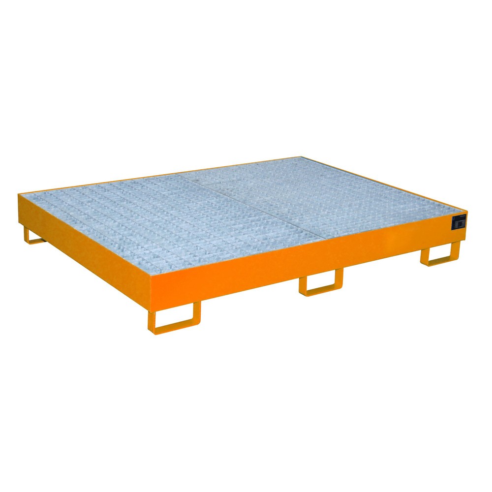 Bauer® Bac-support, H x l x P 250 x 1 300 x 1 750 mm, volume de collecte 240 l, avec caillebotis, orangé jaune