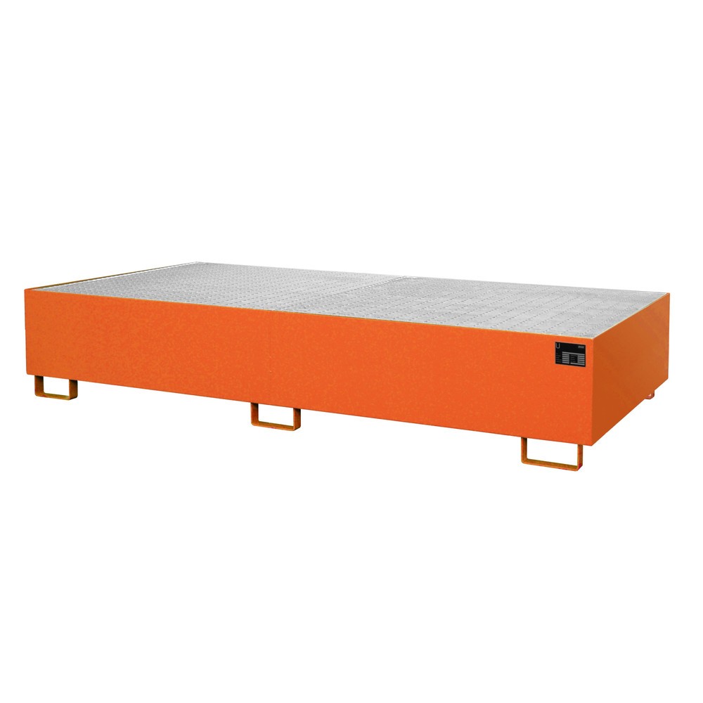 Bauer® Bac-support, H x l x P 435 x 1 300 x 2 650 mm, volume de collecte 1 000 l, avec caillebotis, orangé jaune