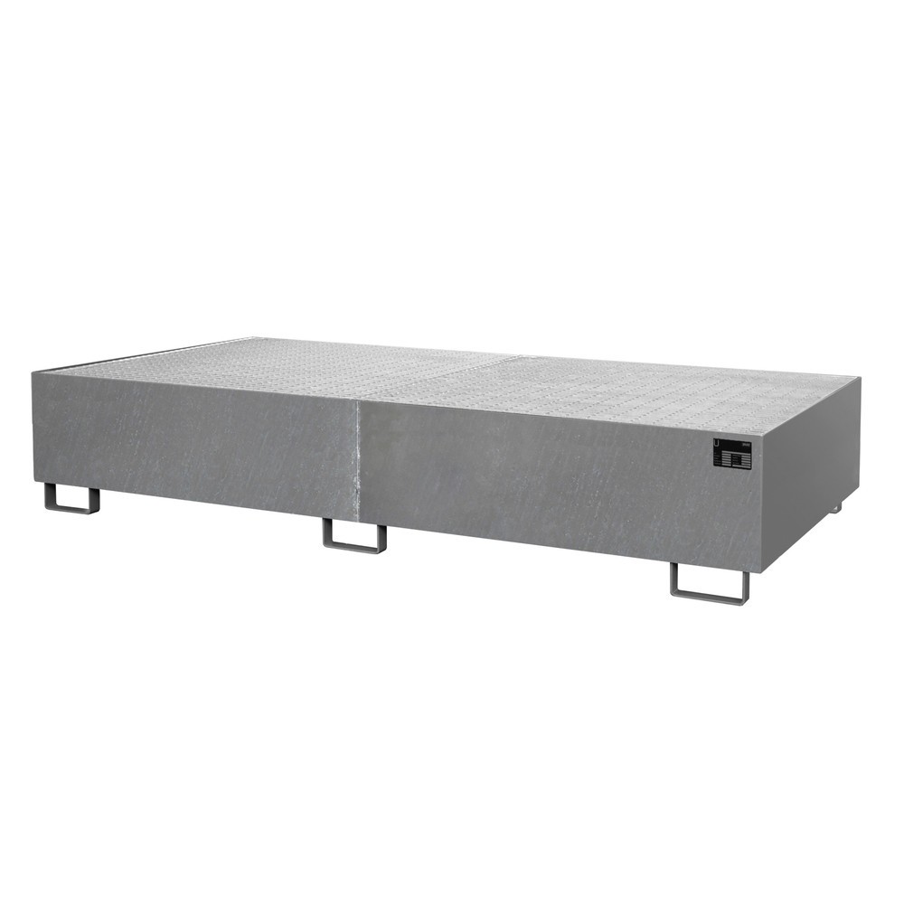 Bauer® Bac-support, H x l x P 435 x 1 300 x 2 650 mm, volume de collecte 1 000 l, avec caillebotis, galvanisé à chaud