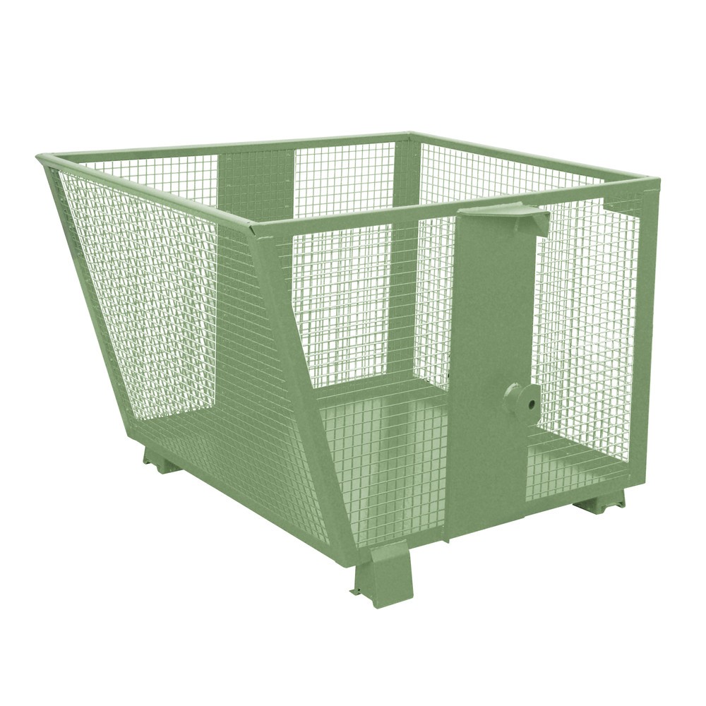 Bauer® Benne basculante avec parois grillagées, peinte, volume 0,9 m³, RAL 6011 vert réséda