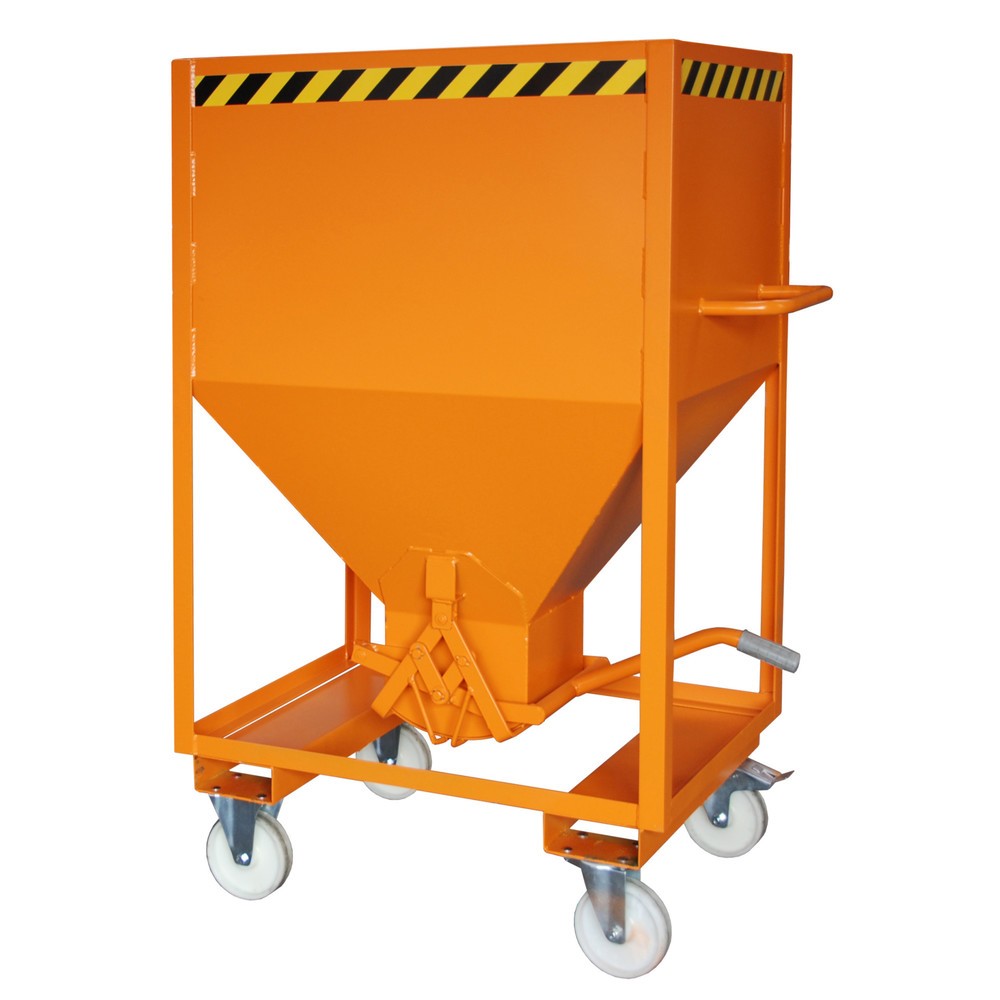 Bauer® Silo, avec fermeture en ciseaux, entrées de fourche + roulettes, peint, volume 0,6 m², RAL 2000 orangé jaune