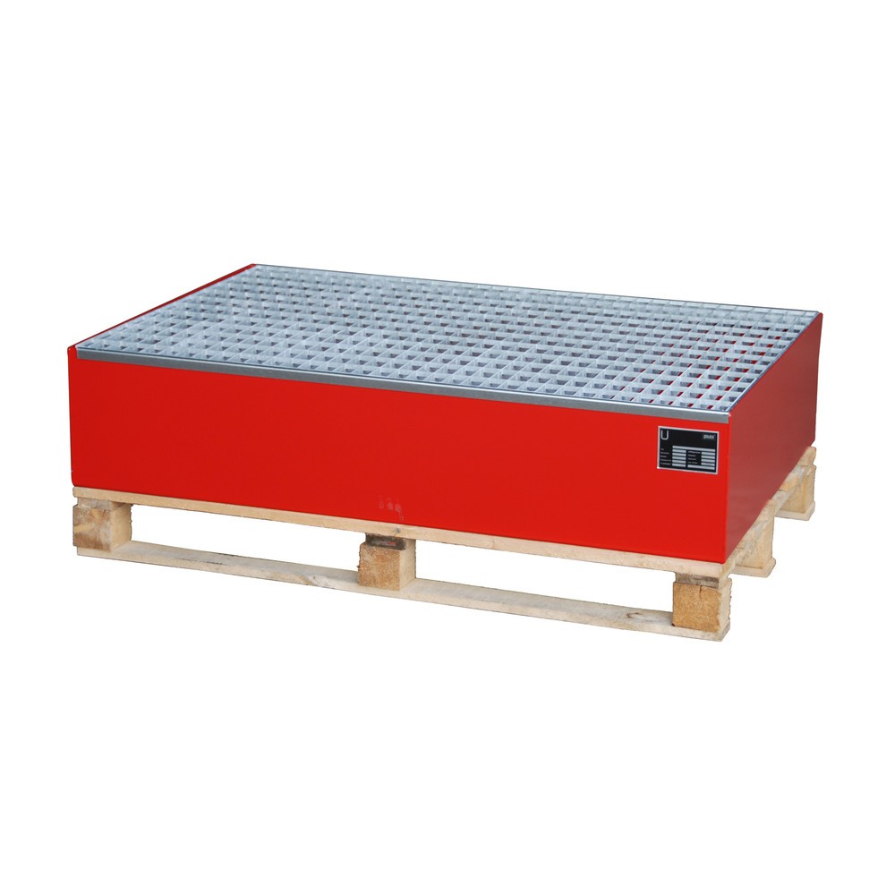 Bauer® Bac rehausseur pour palette, HxlxP 260 x 800 x 1 200 mm, avec caillebotis grille, rouge feu