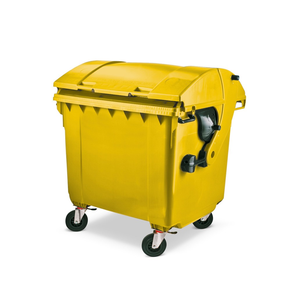 Grand conteneur à déchets en PEHD, 1 100 litres, conforme DIN EN 840-2, avec 4 roulettes, jaune