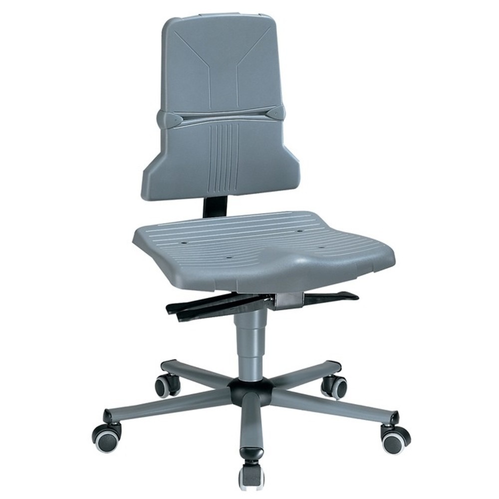 Chaise de travail pivotante bimos Sintec B, polypropylène gris, roulettes, 430-580 mm