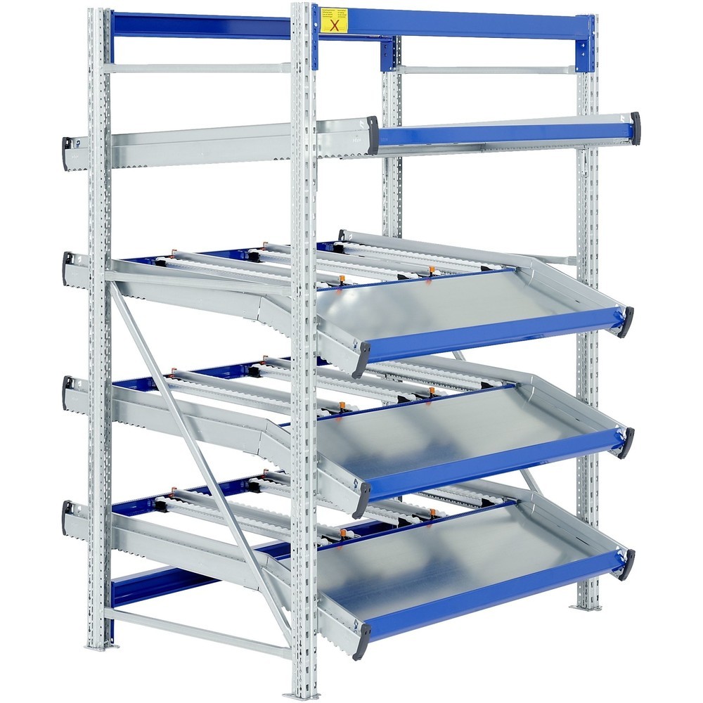 Bito Stückgut-Durchlaufregal-Komplettpaket, HxBxT 2.000 x 1.470 x 1.300 mm, statisch, Vorlaufebenen abgeknickt