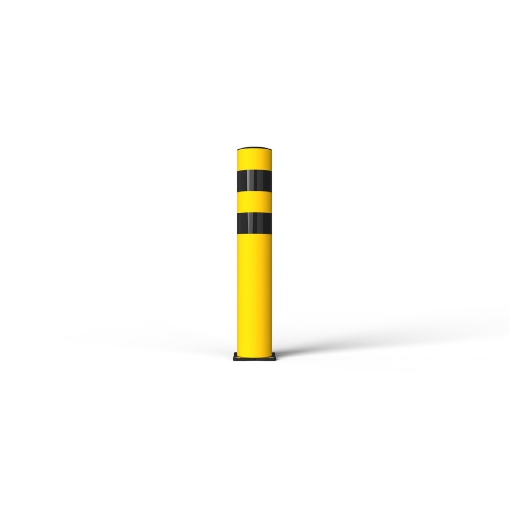 BOPLAN® Poteau de protection BO Light, jaune, hauteur 750 mm, Ø 125 mm, socle électro-galvanisé, bande réfléchissante noire