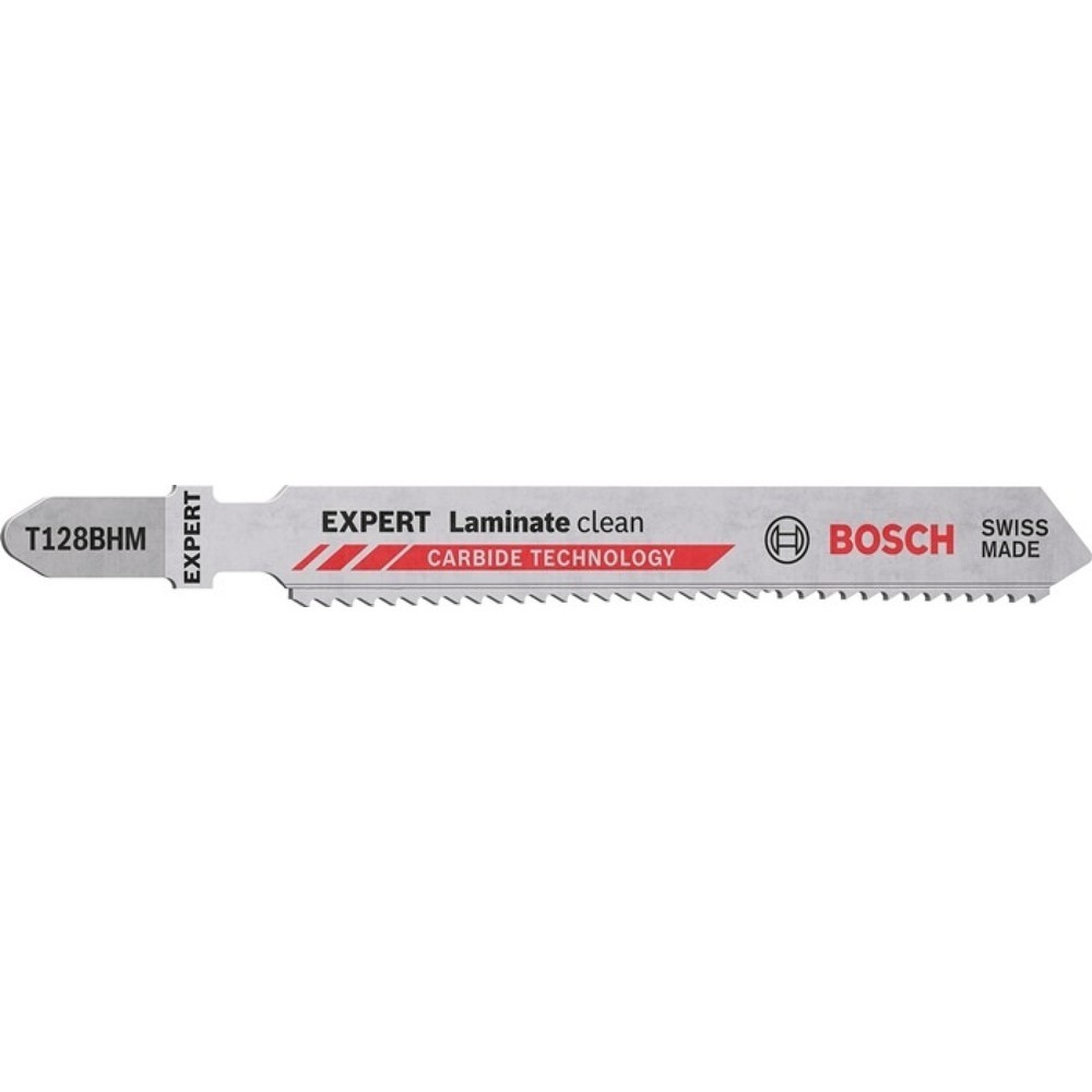 BOSCH Stichsägeblatt Laminate Clean T 128 BHM, Zahnteilung 1,8 mm, Gesamtlänge 92 mm, 3 Stück / Karte