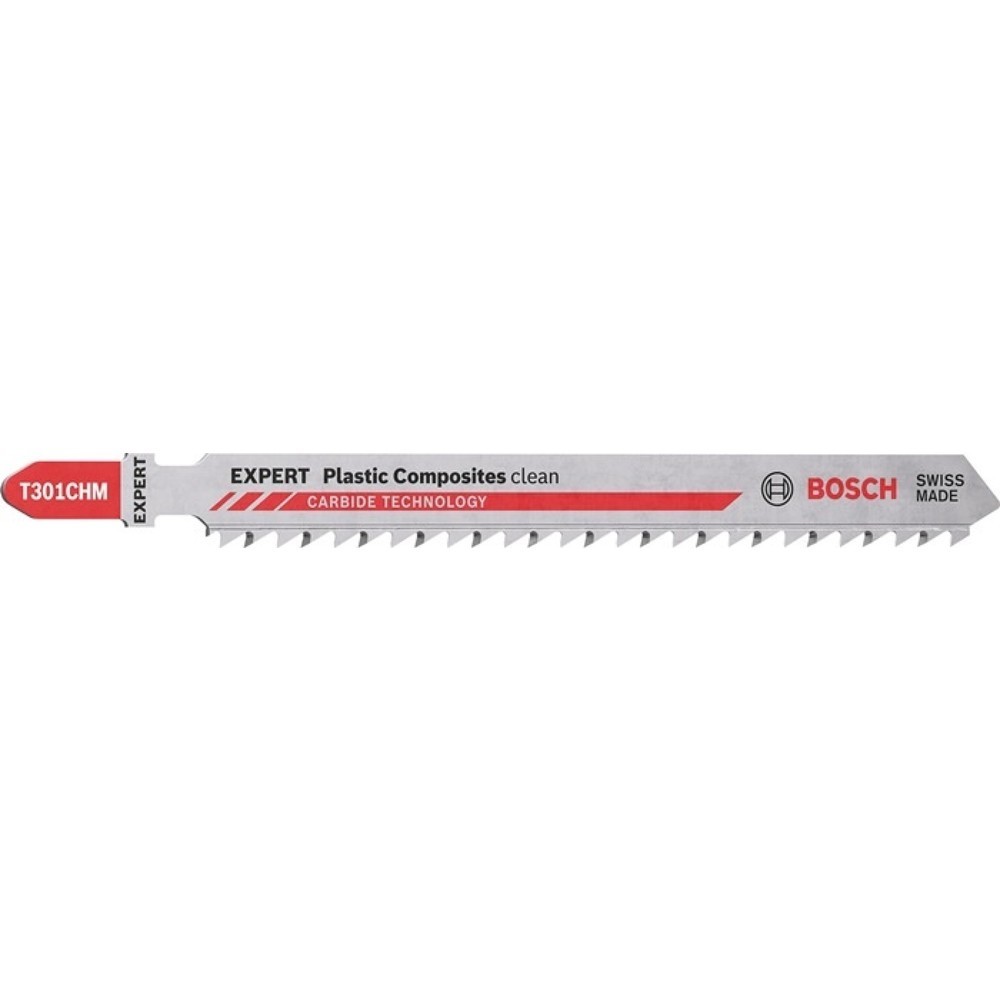 BOSCH Stichsägeblatt Plastic Composites T301CHM, Zahnteilung 3,3 mm, Gesamtlänge 117 mm, 3 Stück / Karte