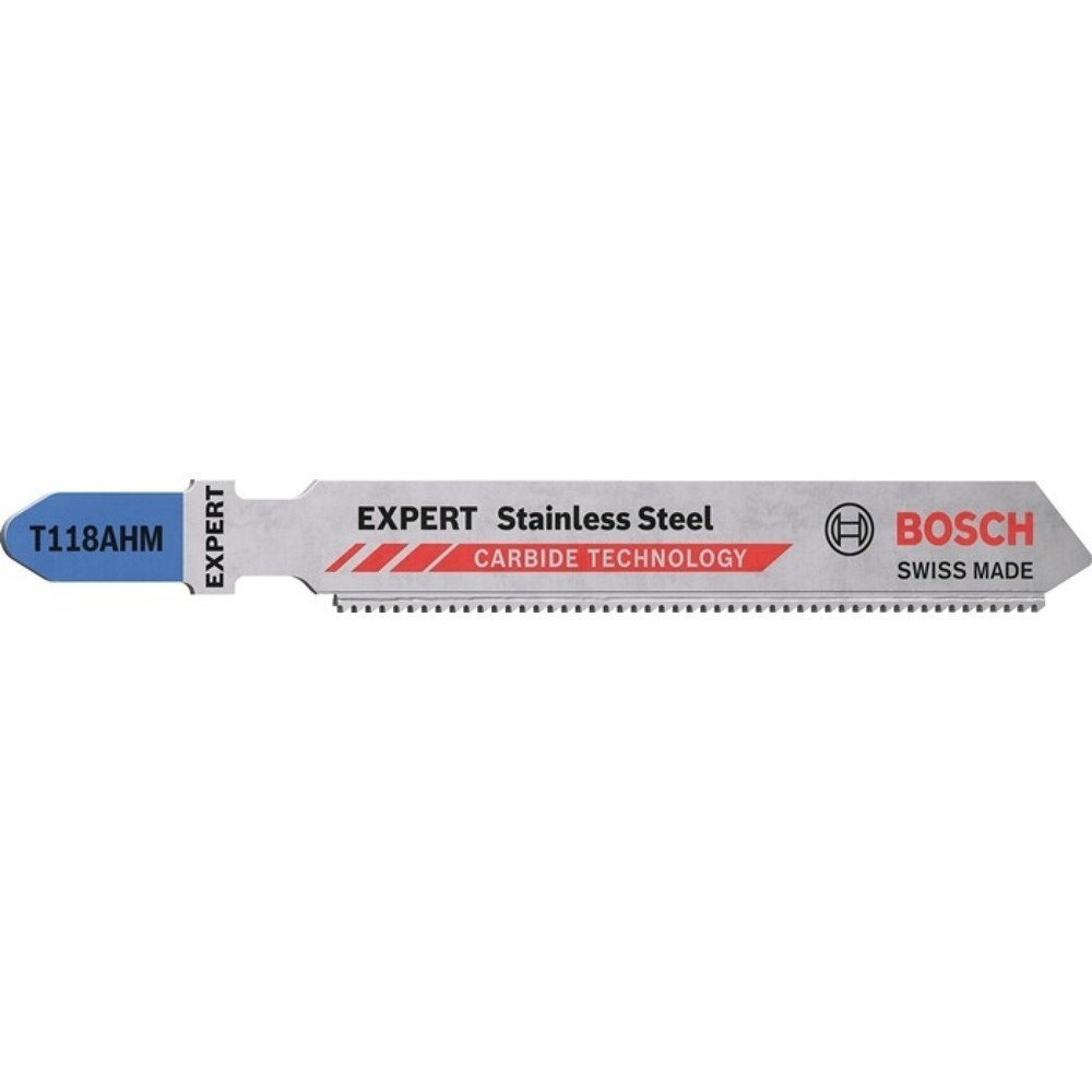 BOSCH Stichsägeblatt Stainless Steel T 118 AHM, Zahnteilung 1,1 mm, Gesamtlänge 83 mm, 3 Stück / Karte, Edelstahlbleche