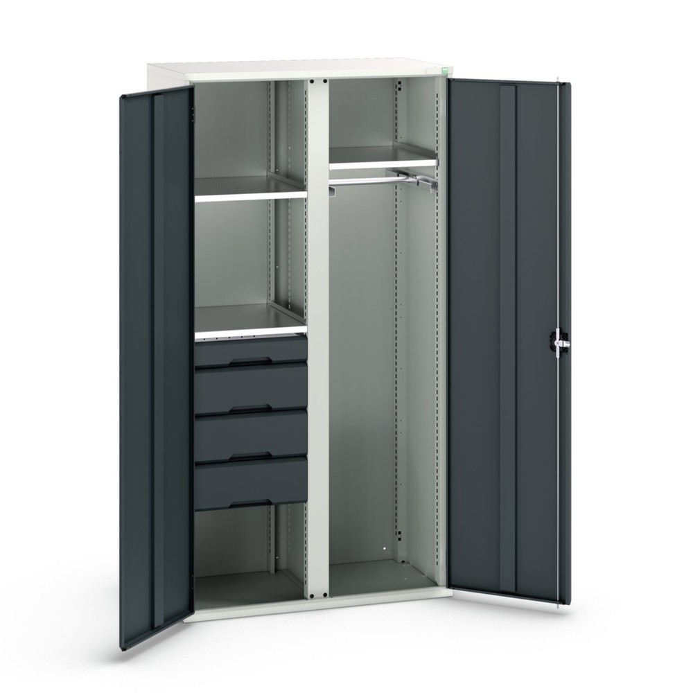 bott Armoire à portes battantes verso avec 4 tiroirs, avec 3 tablettes et 1 tringle à vêtements, lxPxH : 1 050 x 550 x 2 000 mm