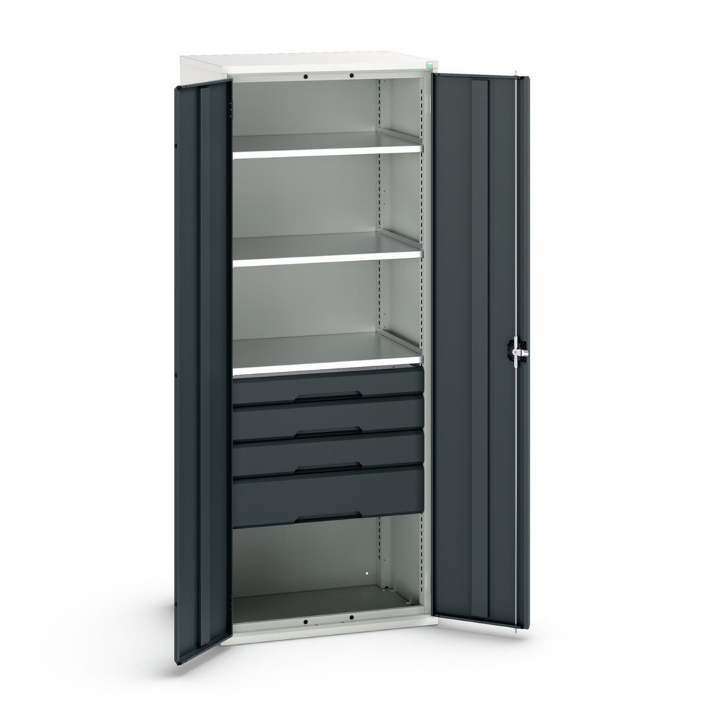 bott Armoire à portes battantes avec tiroirs verso, avec 3 tablettes et 4 tiroirs, lxPxH : 800 x 550 x 2 000 mm