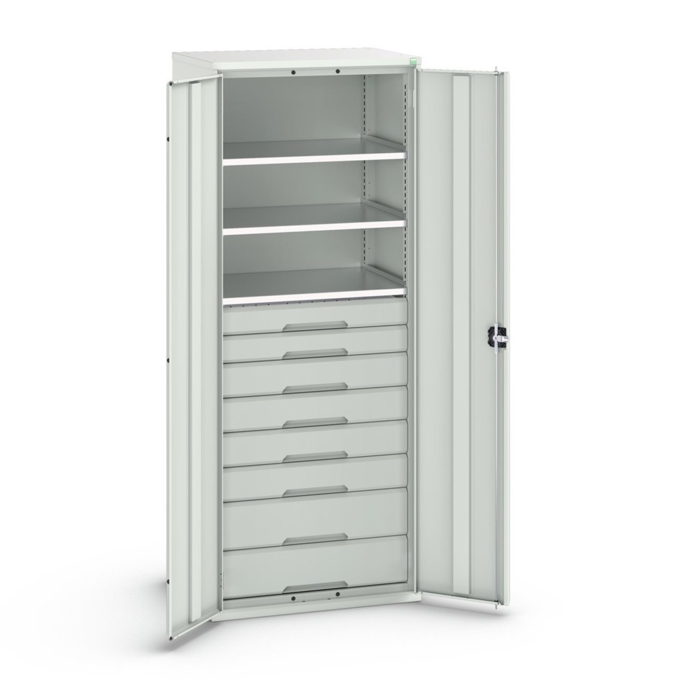 bott Armoire à portes battantes avec tiroirs verso, avec 3 tablettes et 8 tiroirs, lxPxH : 800 x 550 x 2 000 mm