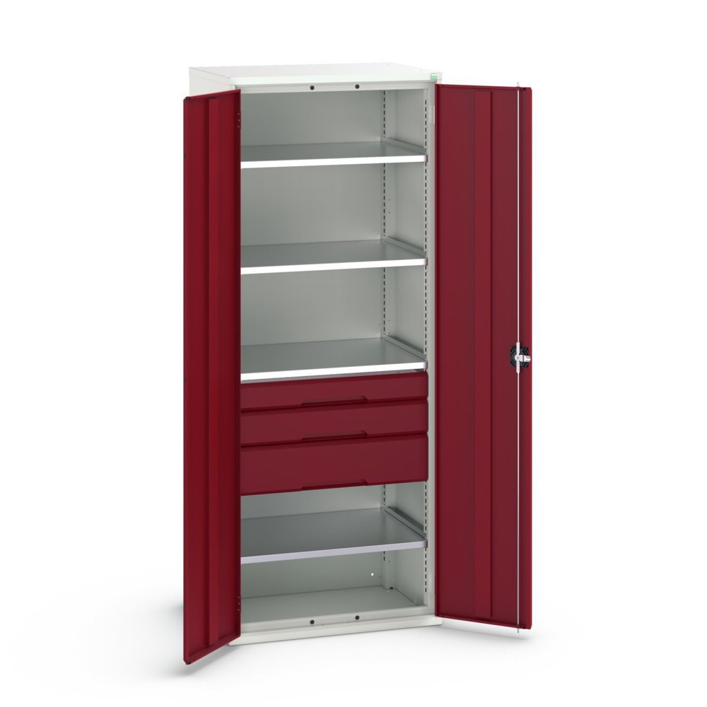 bott Armoire à portes battantes avec tiroirs verso, avec 4 tablettes et 3 tiroirs, lxPxH : 800 x 550 x 2 000 mm