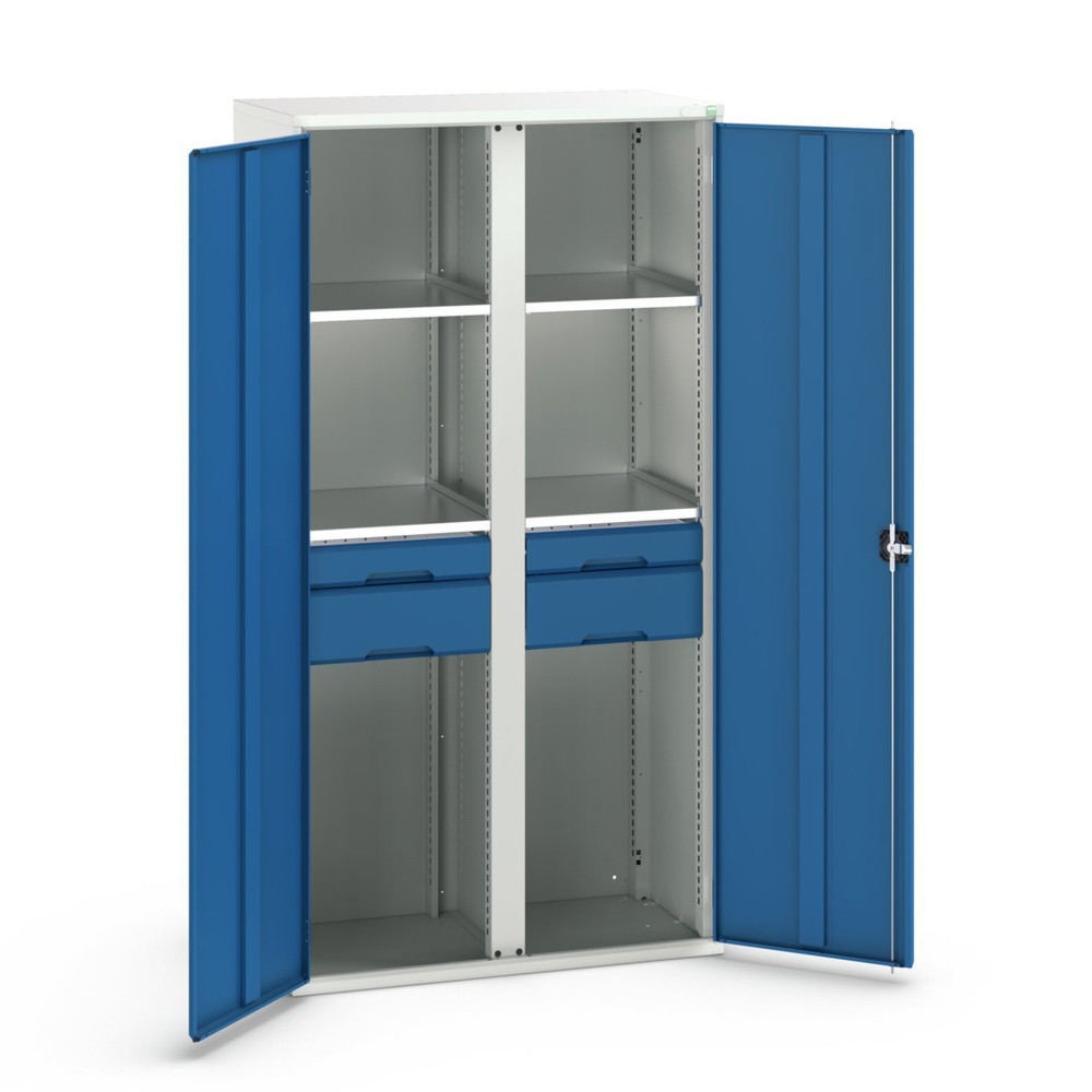 bott Armoire à portes battantes avec tiroirs verso, avec 4 tablettes et 4 tiroirs, lxPxH : 1 050 x 550 x 2 000 mm