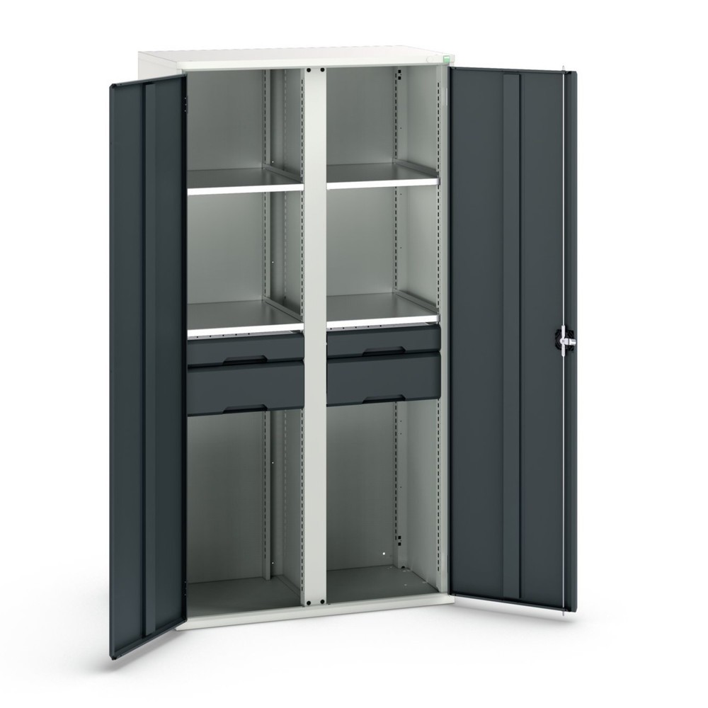 bott Armoire à portes battantes avec tiroirs verso, avec 4 tablettes et 4 tiroirs, lxPxH : 1 050 x 550 x 2 000 mm