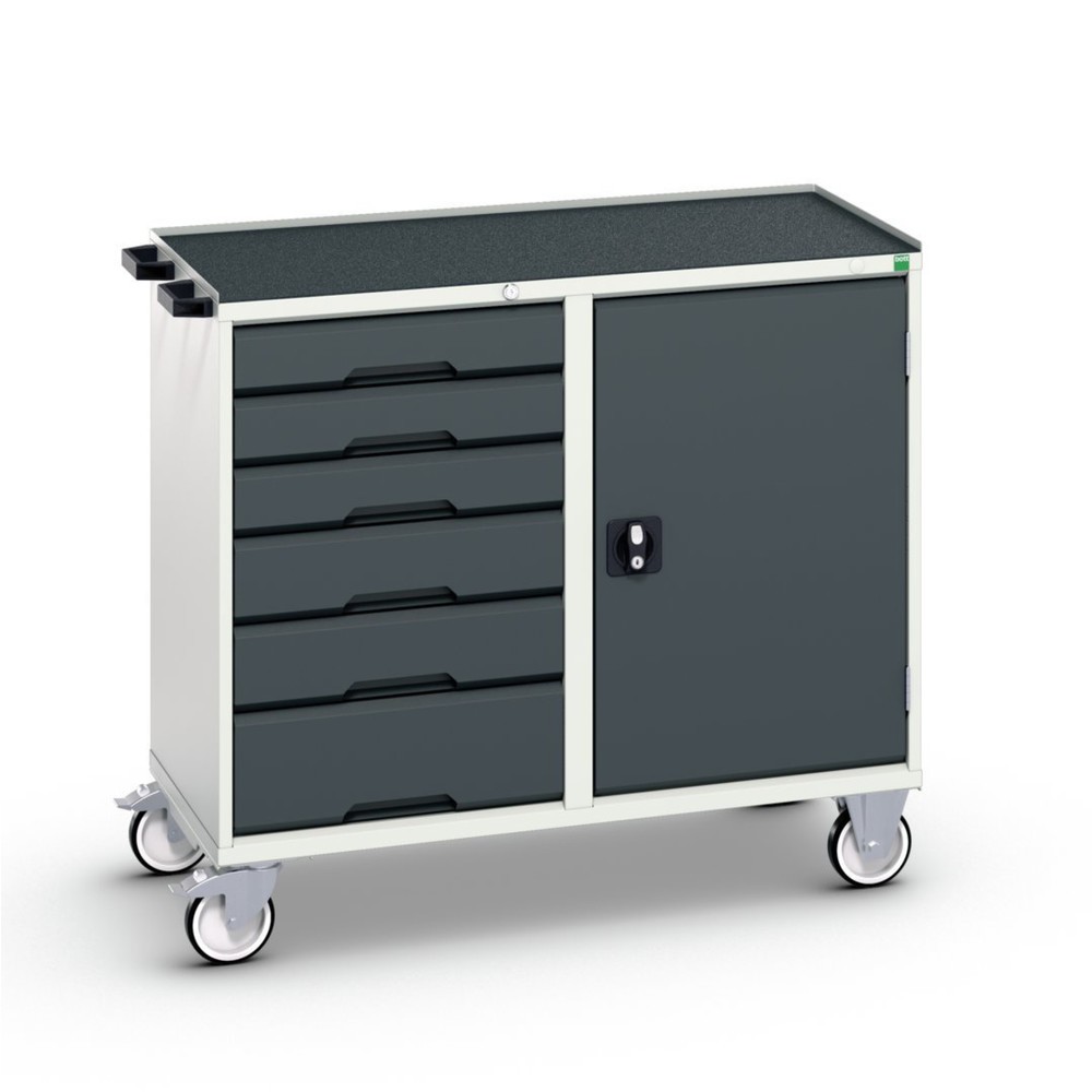 bott Chariot de montage verso, avec 6 tiroirs, porte et rebord anti-chutes, lxPxH : 1 050 x 550 x 965 mm